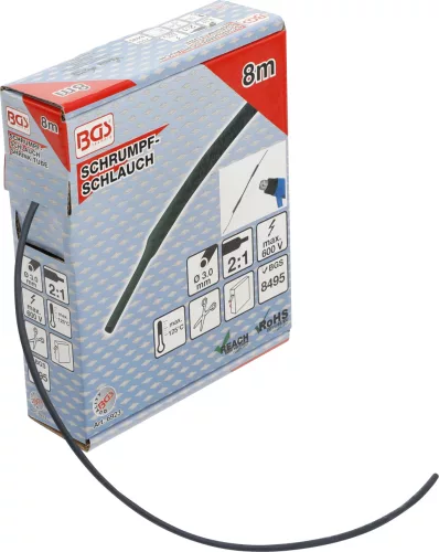 BGS zsugortömlő-doboz fekete Ø 3 mm 8 m