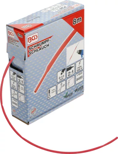 BGS zsugortömlő-doboz piros Ø 3 mm 8 m
