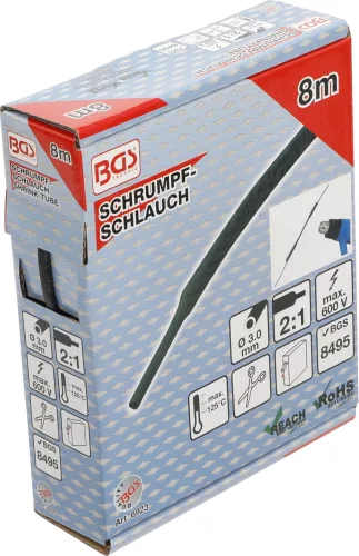 BGS zsugortömlő-doboz fekete Ø 3 mm 8 m