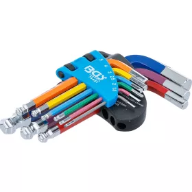 BGS derékszögű kulcskészlet, rövid több színű, belső hatszögletű és gömbfejes, 1,5–10 mm, 9 db