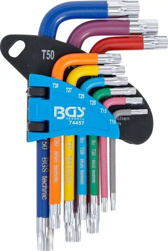 BGS derékszögű kulcs készlet több színű rövid T-profil (Torx) T10 - T50 9 darabos