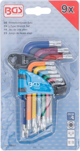 BGS derékszögű kulcs készlet több színű rövid T-profil (Torx) T10 - T50 9 darabos