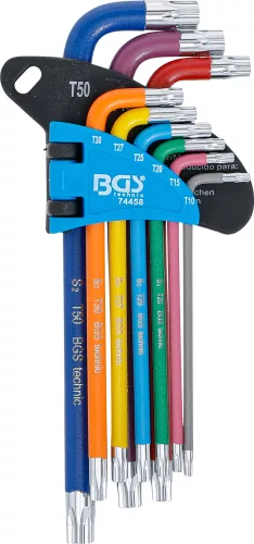 BGS derékszögű kulcs készlet több színű T-profil (Torx) T10 - T50 9 darabos