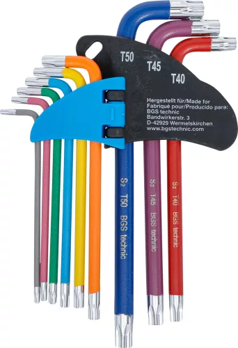 BGS derékszögű kulcs készlet több színű T-profil (Torx) T10 - T50 9 darabos