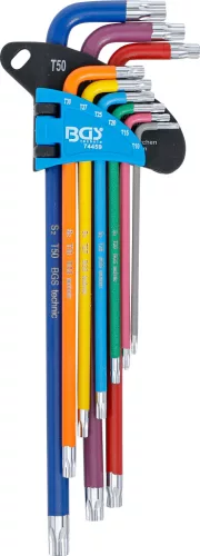 BGS derékszögű kulcs készlet több színű extra hosszú T-profil (Torx) T10 - T50 9 darabos