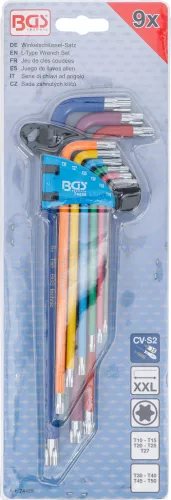 BGS derékszögű kulcs készlet több színű extra hosszú T-profil (Torx) T10 - T50 9 darabos