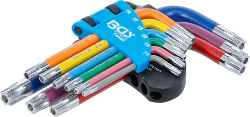 BGS derékszögű kulcs készlet több színű rövid T-profil (Torx) T10 furattal - T50 9 darabos