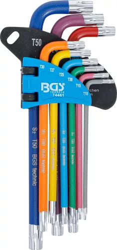 BGS derékszögű kulcs készlet több színű T-profil (Torx) T10 furattal - T50 9 darabos