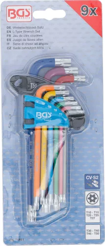 BGS derékszögű kulcs készlet több színű T-profil (Torx) T10 furattal - T50 9 darabos