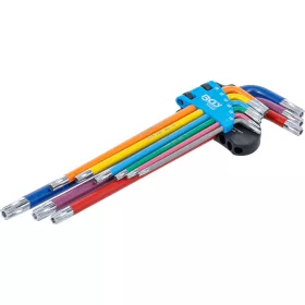 BGS derékszögű kulcs készlet több színű extra hosszú T-profil (Torx) T10 furattal - T50 9 darabos