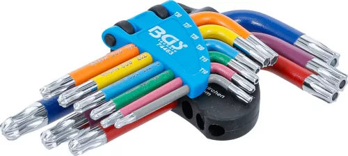 BGS derékszögű kulcskészlet, színes, T-profil (torx) furattal/gömbfejjel, T10-T50, 9 DB