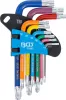BGS derékszögű kulcskészlet, színes, T-profil (torx) furattal/gömbfejjel, T10-T50, 9 DB