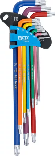 BGS derékszög kulcskészlet színes extra hosszú T-profil torx furattal, gömbfejes T10-T50 9db