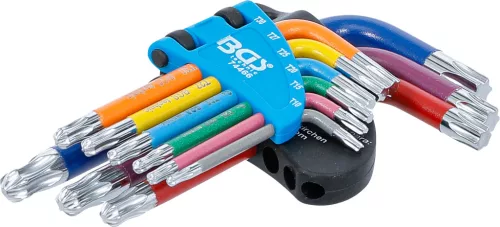 BGS derékszögű kulcs készlet több színű rövid T-profil (Torx) gömbfejes T10 - T50 9 darabos
