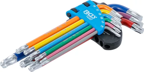 BGS derékszögű kulcs készlet több színű T-profil (Torx) gömbfejes T10 - T50 9 darabos