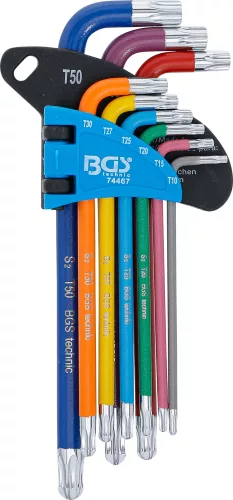 BGS derékszögű kulcs készlet több színű T-profil (Torx) gömbfejes T10 - T50 9 darabos