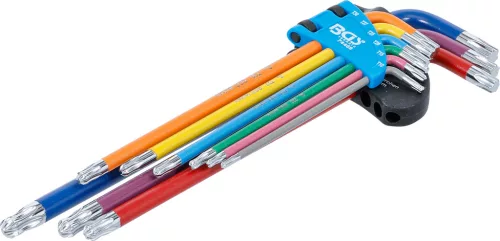 BGS derékszögű kulcs készlet több színű extra hosszú T-profil (Torx) gömbfejes T10 - T50 9 darabos