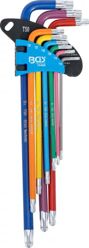 BGS derékszögű kulcs készlet több színű extra hosszú T-profil (Torx) gömbfejes T10 - T50 9 darabos