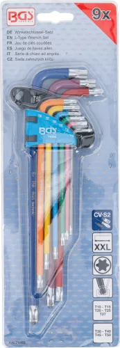 BGS derékszögű kulcs készlet több színű extra hosszú T-profil (Torx) gömbfejes T10 - T50 9 darabos