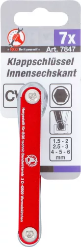 BGS összecsukható kulcs belső hatszögletű gömbfejes 1,5 - 6 mm 7 darabos