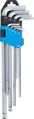 BGS derékszögű kulcs készlet extra hosszú belső hatszögletű / belső gömbfejes 1,5-10 mm 9 darabos