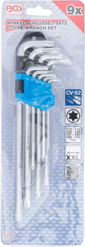 BGS derékszögű kulcs készlet extra hosszú T-profil (Torx) T10 - T50 9 darabos