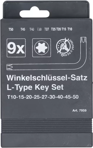 BGS derékszögű kulcs készlet T-profil (Torx) T10 - T50 9 darabos