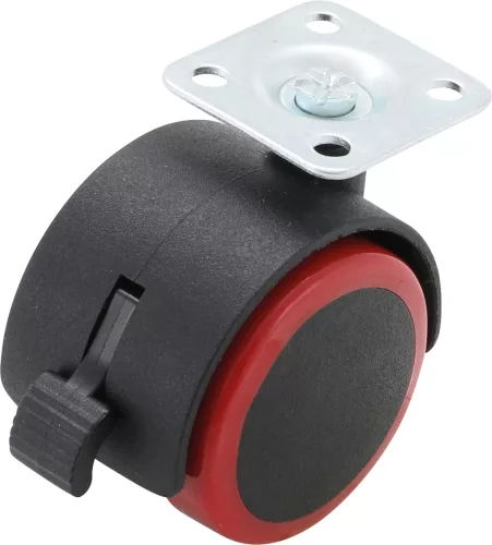 BGS csuklós duplakerék fékezhető fekete/piros 50 mm