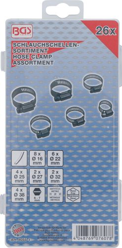 BGS tömlőbilincs-készlet rozsdamentes Ø 16 - 38 mm 26 darabos