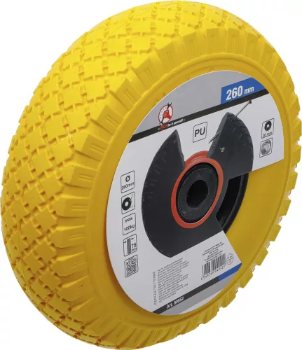 BGS kerék kézikocsihoz / talicskához PU, sárga/fekete 260 mm
