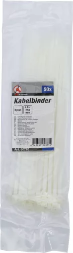 BGS kábelkötegelő-készlet fehér 4,8 x 250 mm 50 darabos