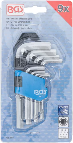 BGS derékszögű kulcs készlet rövid Belső hatszögletű 1,5 - 10 mm 9 darabos