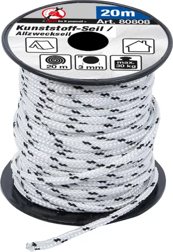 BGS műanyag kötél / univerzális kötél 3 mm x 20 m fekete / vit