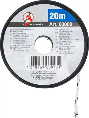 BGS műanyag kötél / univerzális kötél 3 mm x 20 m fekete / vit