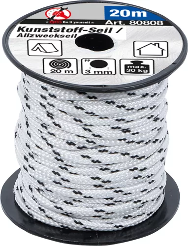 BGS műanyag kötél / univerzális kötél 3 mm x 20 m fekete / vit