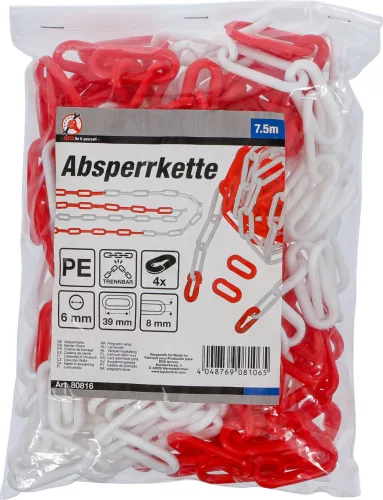 BGS lánckorlát piros / fehér 4 karabiner műanyag 7,5 m