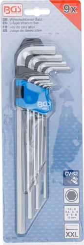 BGS derékszögű kulcs készlet extra hosszú Belső hatszögletű 1,5 - 10 mm 9 darabos