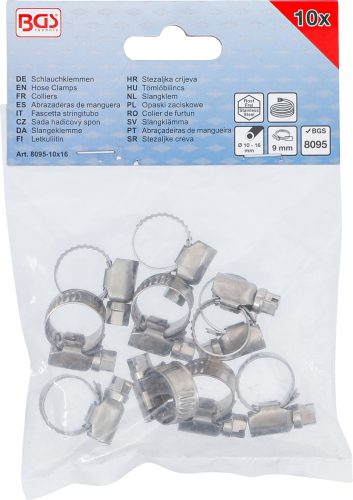 BGS tömlőbilincs INOX 10 x 16 mm 10 darabos