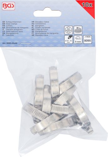 BGS tömlőbilincs INOX 25 x 40 mm 10 darabos