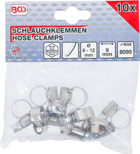 BGS tömlőbilincs INOX 8 x 12 mm 10 darabos
