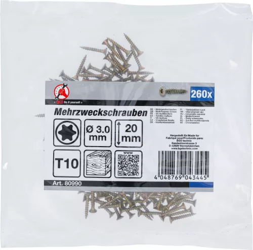 BGS univerzális csavarok T-profil (Torx) T10 3,0 x 20 mm 260 db