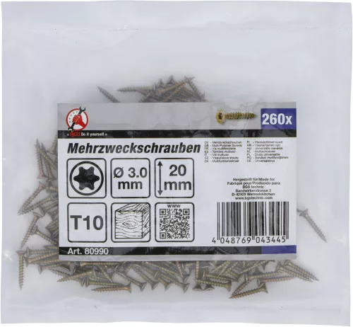BGS univerzális csavarok T-profil (Torx) T10 3,0 x 20 mm 260 db