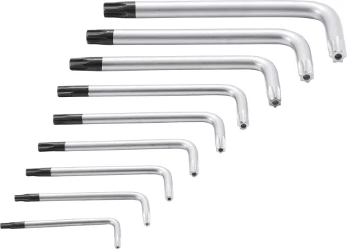 BGS derékszögű kulcs készlet rövid T-profil (Torx) T10 furattal - T50 9 darabos