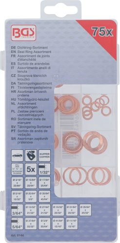 BGS tömítőgyűrű-készlet Vörösréz coll méretek Olajleeresztő csavarok 75 darabos