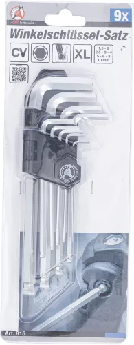 BGS derékszögű kulcs készlet belső hatszögletű / belső hatszögletű gömbfejes 1,5 - 10 mm 9 darabos