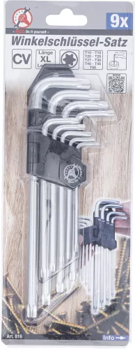 BGS derékszögű kulcs készlet hosszú T-profil (Torx) T10 - T50 9 darabos