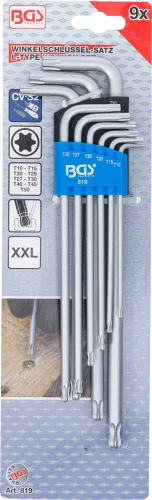 BGS derékszögű kulcs készlet extra hosszú T-profil (Torx) gömbfejes T10 - T50 9 darabos