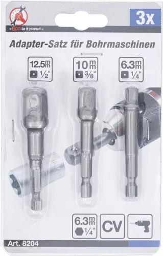 BGS adapterkészlet fúrógépekhez 6,3/10/12,5 mm (1/4"/3/8"/1/2") 3 darabos