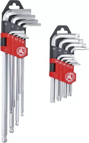 BGS derékszögű kulcskészlet hosszú t-profil (torx) T10-T50 / belső hatszögletű 1,5-10 mm 18 részes