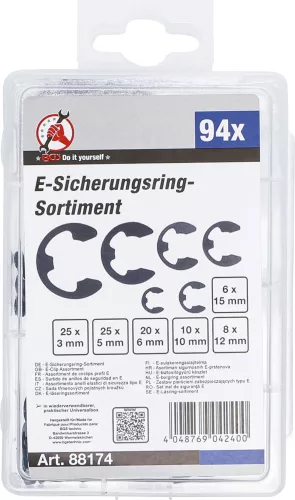 BGS e-biztosítógyűrű készlet 3 - 15 mm 94 darabos